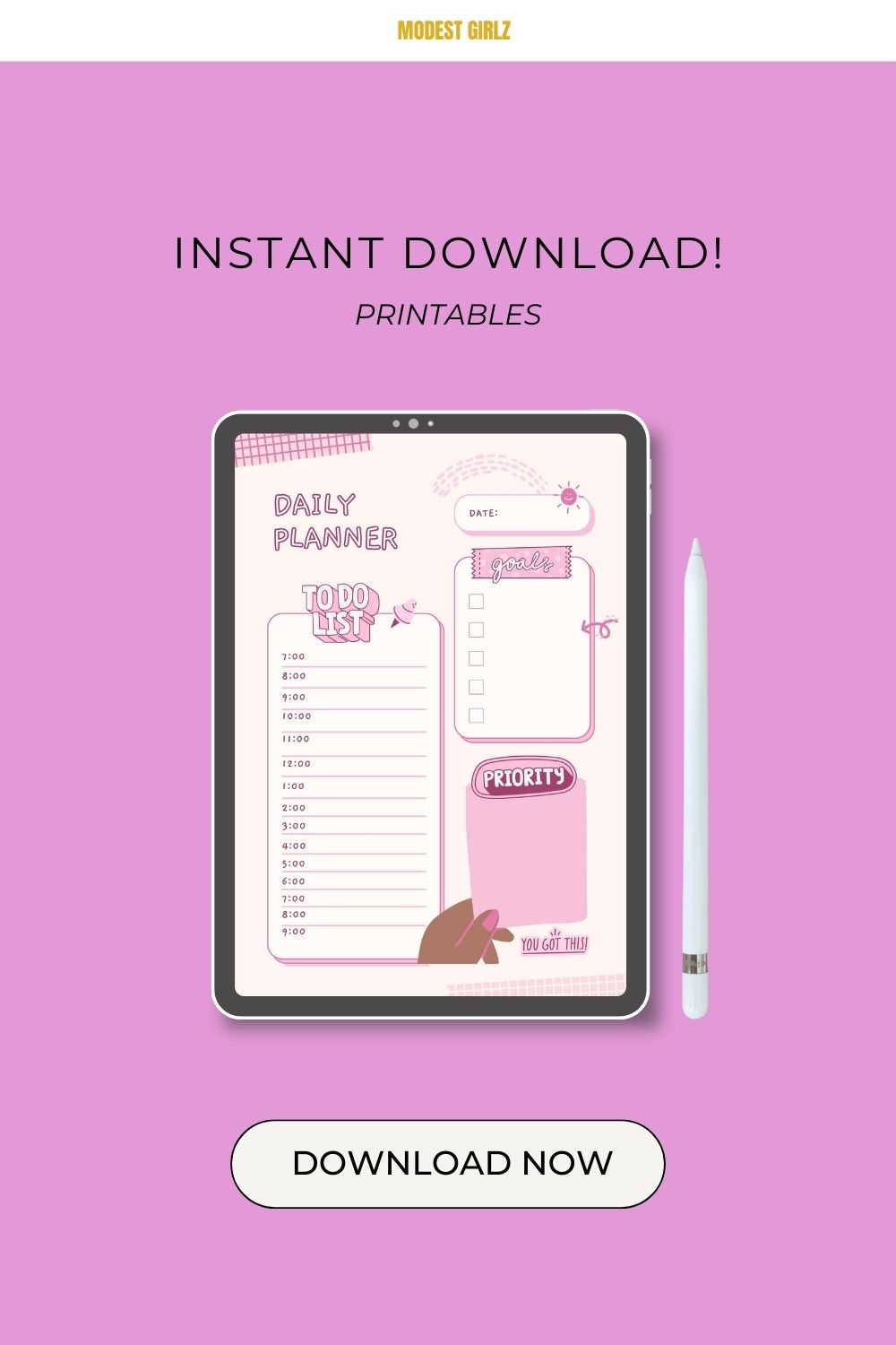 Modest Girlz Pink Pastel Daily Weekly Monthly Planner
