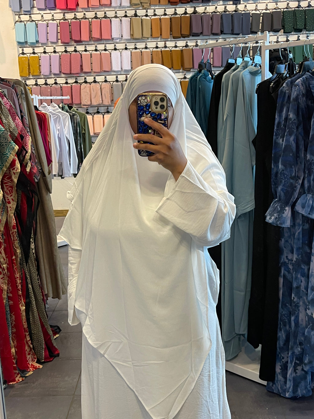 Off White Noor Crinkle Abaya Set