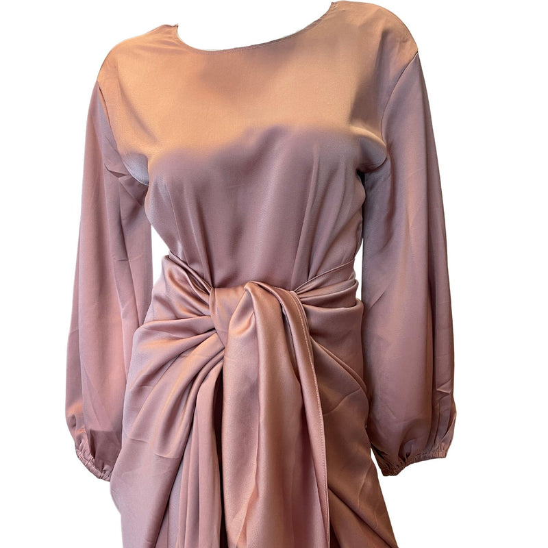 Pink Mauve Satin Dress with wrap