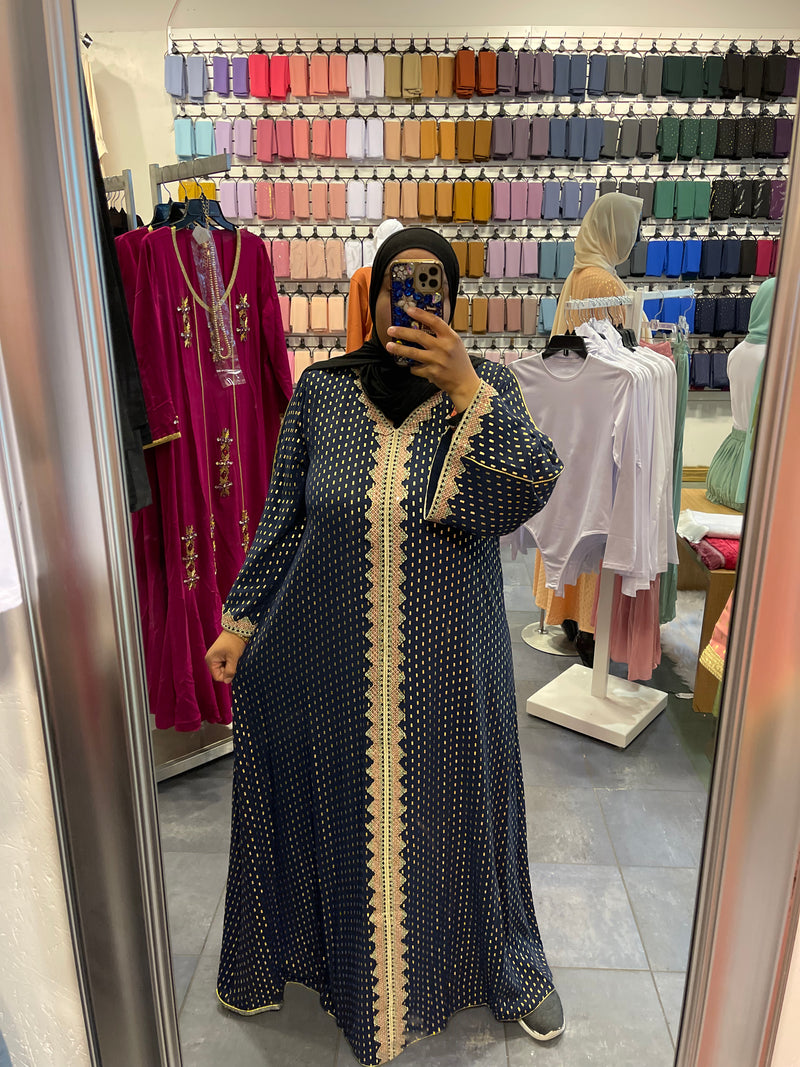 Navy Blue & Gold Moroccan Inspired Style Kaftan