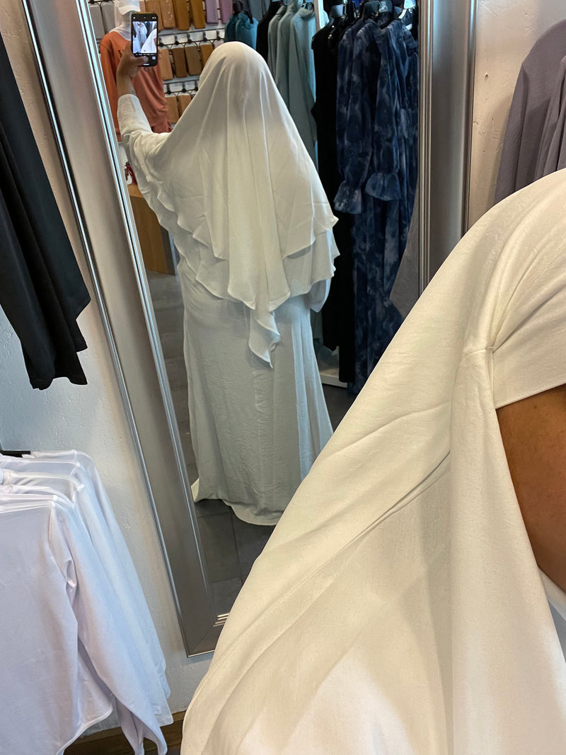 Off White Noor Crinkle Abaya Set