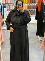 Black Crinkle Open Abaya