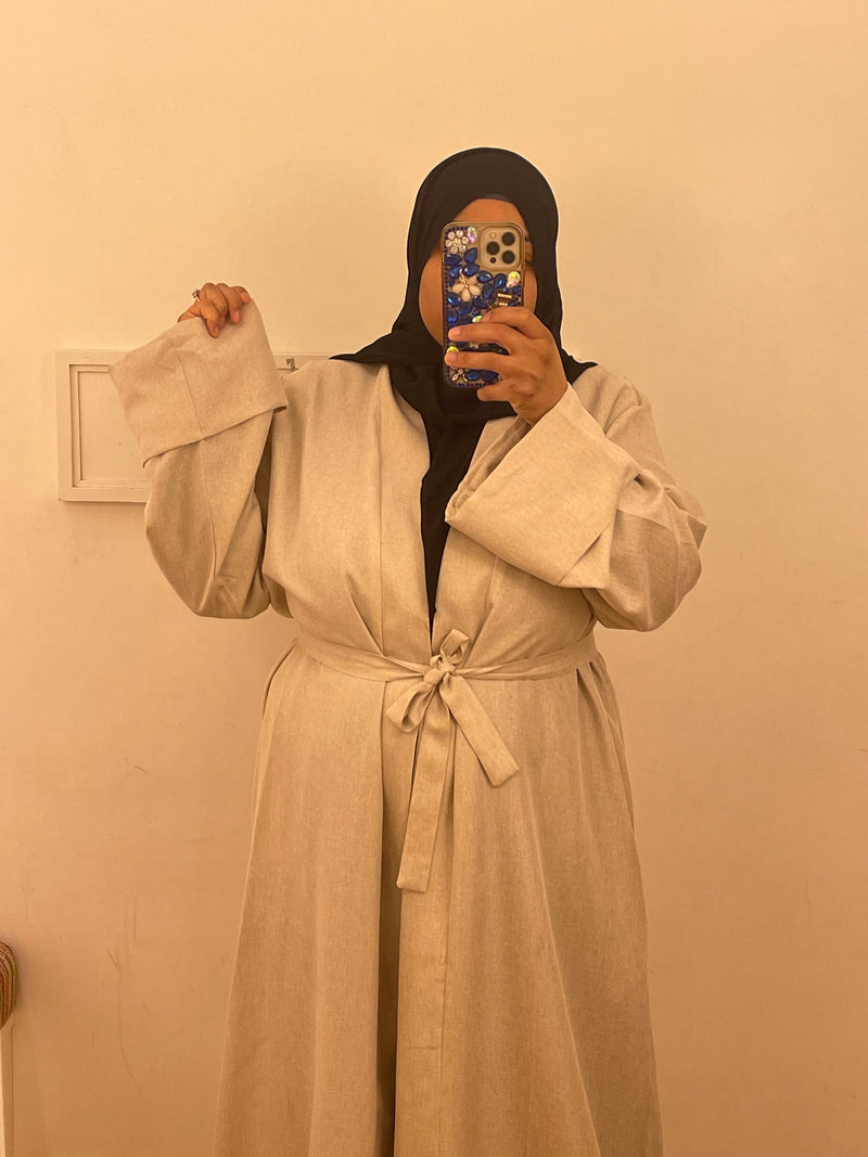 Beige Linen Open Abaya
