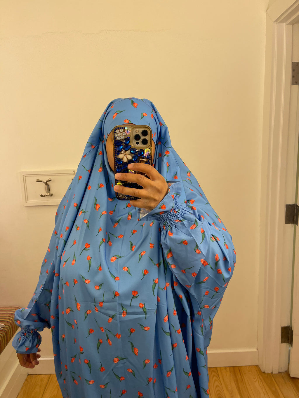 Blue Rose Print Prayer Dress Jilbab
