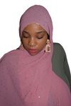 Pink Mauve Luxury Rhinestone Chiffon Hijab