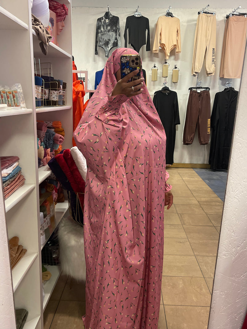 Pink Rose Print Prayer Dress Jilbab