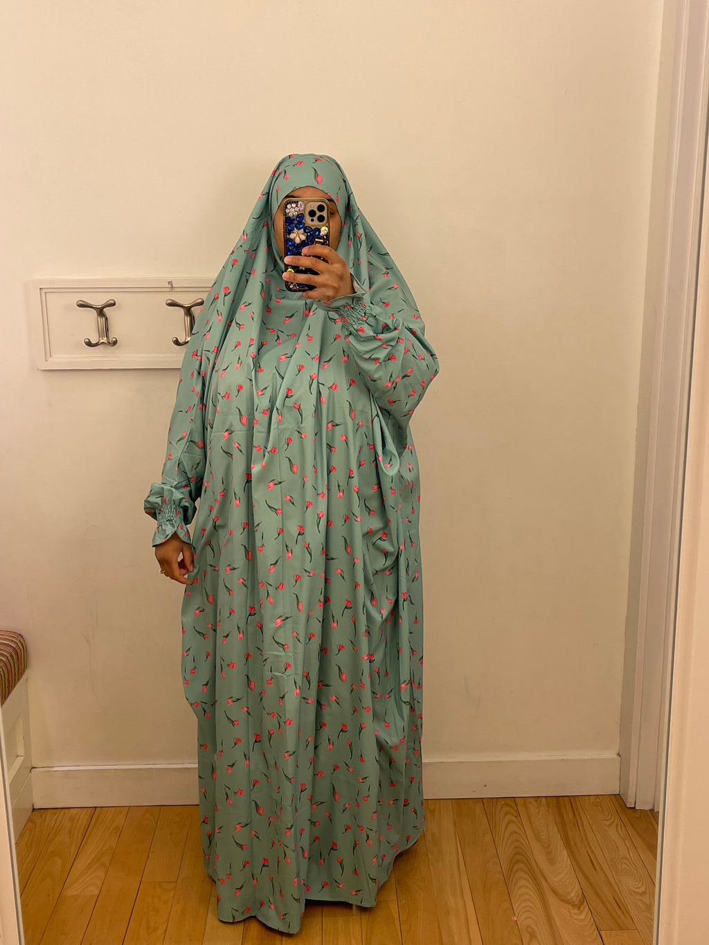 Mint Green Rose Print Prayer Dress Jilbab