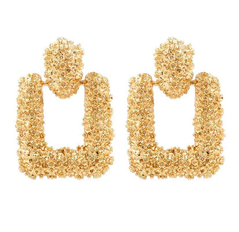 Textured Gold door knocker earrings